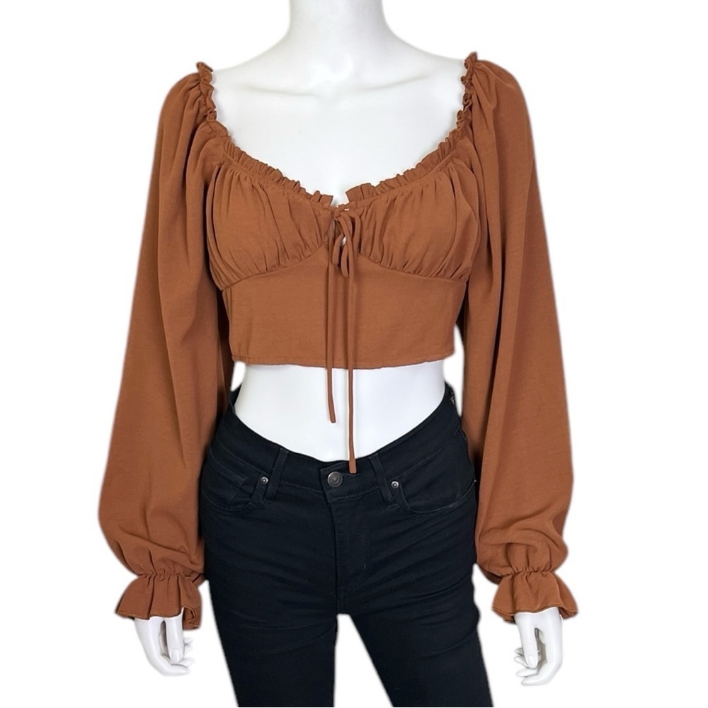 Ruffled Puff Sleeve Crop Top - sz Medium - Picture 5 of 9